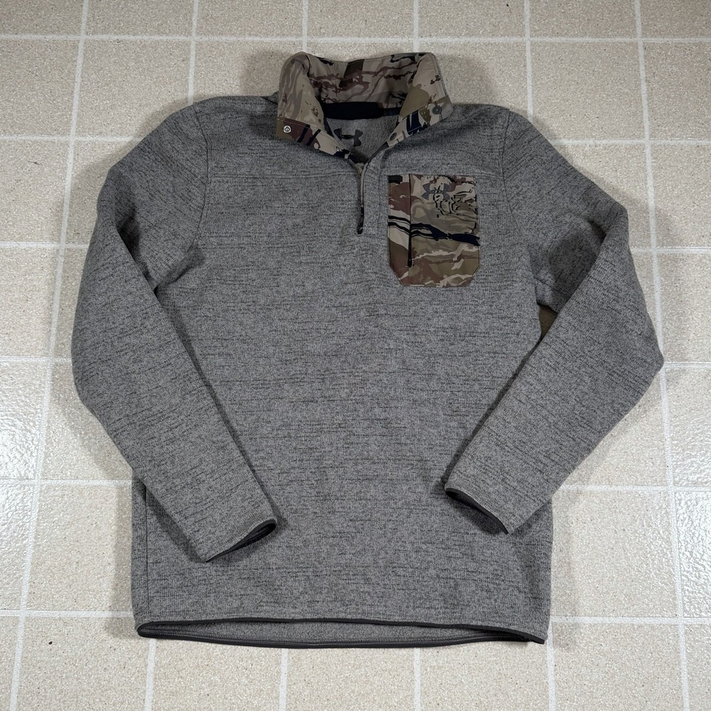 Under Armour Mens UA Specialist Henley 2.0 Fleece Pullover Sweater Gray Camo M